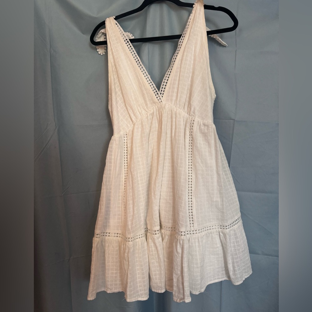 Lulu's White Eyelet V-Neck Mini Dress